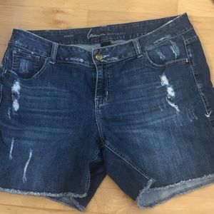 Distressed denim shorts